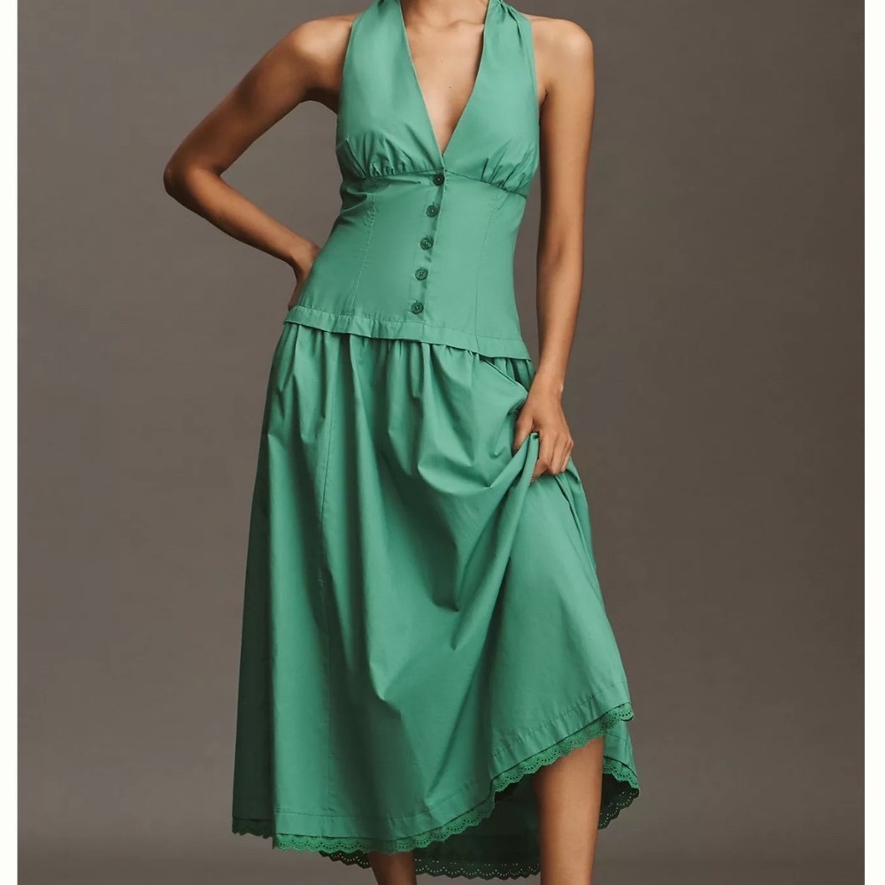 Maeve Green Halter Midi Dress